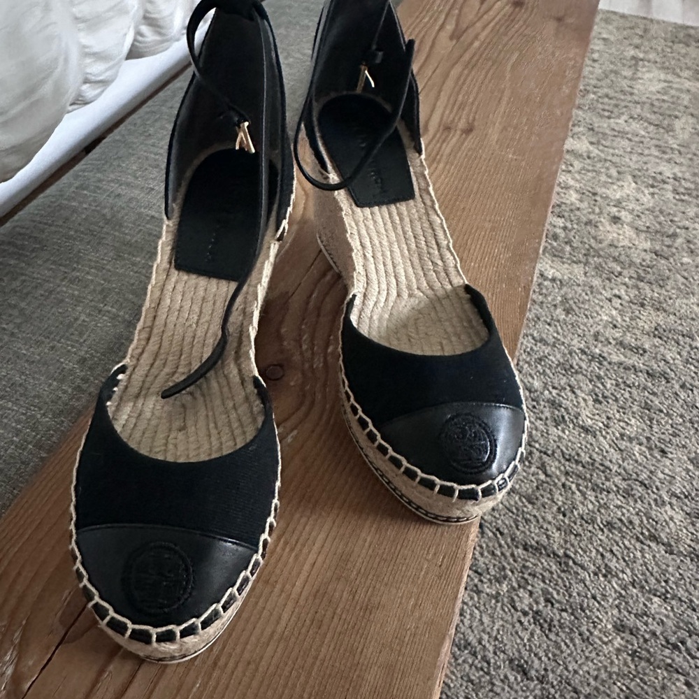 Tory Burch Black Espadrille Flats with Mary Jane Strap